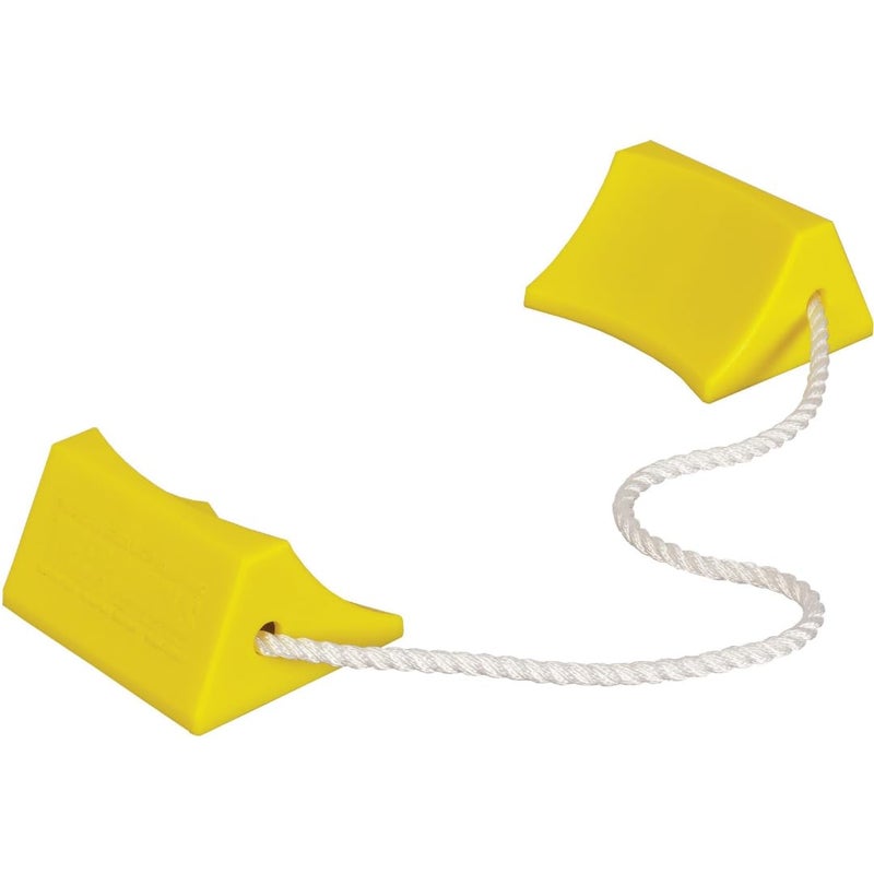 Checkers 5.5" Airplane Chocks, Aviation Wheel Chocks for Small Aircraft, Roped Pair Tire Chock, Durable Lightweight Urethane, Yellow, AC201 - Image 1